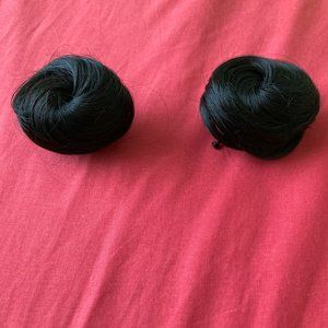 black, faux, hair buns